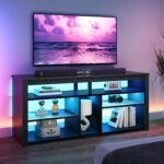 Bestier LED Tall TV Stand, Entertainment Center for 55/60/65 Inch TV, Gaming TV Console with Storage for PS4, Adjustable Shelf TV Cabinet for Living Room Bedroom, Carbon Fiber Black - Image 4