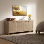 SICOTAS TV Stand for Living Room Boho Entertainment Center for Bedroom with 4 Rattan Cabinets Farmhouse Television Stands with Storage Large Media Console Table for TVs up to 65 Inch - Image 8