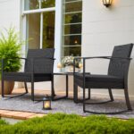Homall Patio Furniture Set 3 Piece Resin Outdoor Bistro Set Rocking Patio Chairs with Cushions and Table for Porch, Poolside, Balcony and Yard (Black) - Image 6