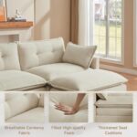 Amsleekey 111.5" U-Shaped Modular Sectional Sofa, Beige Corduroy | 3-Seater Cloud Couch, 2 Movable Ottoman, Flexible Combination, Deep Seat, 2 Sets of Legs of Different Heights for Living Room - Image 7