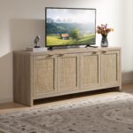 SICOTAS TV Stand for Living Room Boho Entertainment Center for Bedroom with 4 Rattan Cabinets Farmhouse Television Stands with Storage Large Media Console Table for TVs up to 65 Inch - Image 3