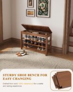 IUNVR Shoe Rack Bench Seat Rubberwood 3-Tier Wooden Storage Bench 550lbs Compact Mid-Century Modern Design for Entryway, Hallway, Closet, Front Door Entrance, Foyer - Image 6