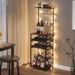 5-Tier Wine Rack Freestanding Floor, Liquor Bar Stand with Glasses Holder and 4 S Hooks, Corner Mini Bar Cabinet for Small Space, 8 Bottles Wine Bar Cabinet for Home, 11.81"D x 16.53"W x 53.55"H - Image 8
