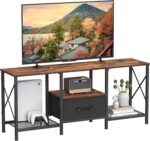 JARHETUN TV Stand with Fabric Drawer, Entertainment Center for 50 55 Inch TV, Industrial TV Console Table with Open Storage Shelves for Living Room, Bedroom, Rustic Brown - Image 2