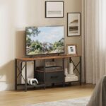 JARHETUN TV Stand with Fabric Drawer, Entertainment Center for 50 55 Inch TV, Industrial TV Console Table with Open Storage Shelves for Living Room, Bedroom, Rustic Brown - Image 3