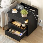 HOOBRO Nightstand with Charging Station, LED Bedside Table with Drawers, Lockable Hidden Compartment, Modern End Table, Night Stand for Bedroom, 2 AC Outlets, USB-A Port and Type-C, Black BB144UDBZ01 - Image 2