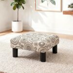 Joveco Small Foot Rest Stool Ottoman, Square Upholstered Fabric Footstool for Couch, Under Desk, Office, Living Room, Printing Beige - Image 2