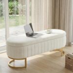51 Inch Storage Ottoman Bench Velvet End of Bed Storage Bench King Size Upholstered Tufted Bench Large Space for Bedroom Living Room Entryway Beige - Image 7