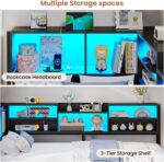 Hasuit Corner Bed Frame Twin with 2 Drawers and Storage Bookcase, Daybed with Charging Station and LED Lights, Metal Platform Bed with Bookshleves,Twin Size Bed Frame for Kids Teens Guests, Black - Image 9