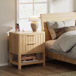 Huuger 27.6 Inch Tall Night Stands with Charger Station, USB-C Port, Fluted Nightstand Set of 2, Larger Wider Bed Side Table with 2 Deep Drawers, Open Shelf, Bedroom Living Room End Table, Natural - Image 4
