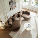 KEIKI 129" Curved Oversized Modular Leathaire Sectional Sofa with Right Chaise, 4 Pillows, 3 Back Cushion, Modern Style Comfy 5-Seater Couch, Easy Assembly, for Office, Apartment, Living Room, Brown - Image 4
