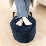 Ottoman Foot Rest Stuffed Round Boho Comfortable Floor Poof Seating Armchair Foot Stool Floor Cushion Bean Bag Pouf Ottoman 18x18x14 Inch Navy Blue - Image 5