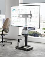 Steel Base Rolling TV Stand for 32-75 inch TVs up to 110 lbs, Leveling & Tilt & Swivel Mobile TV Stand with Hidden Wire Management, Height Adjustable Portable Tv Stand with Steel Shelf, Black - Image 9