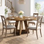 GarveeHome 47-Inch Round Large Dining Table, Wooden Kitchen Table Set for 4 to 6, Farmhouse Dinner Table with Wooden Top and Legs for Home Dining Room or Living Room - Rustic Brown(Only Table) - Image 2