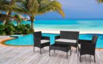Shintench 4 Piece Outdoor Patio Furniture Sets, Small Wicker Patio Conversation Furniture Rattan Chair Set with Tempered Glass Coffee Table For Backyard Porch Garden Poolside Balcony, Black - Image 7