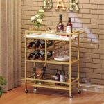 MAHANCRIS Bar Cart for Home, 3-Tier Serving Cart with Wheels and Handle, Beverage Cart with Wine Rack and Glass Holders, Rolling Wine Cart for Kitchen, Dining Room, Gold and White RCJM6101 - Image 2