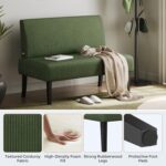 Yaheetech Small Mini Sofa Couch Armless Loveseat Futon for Bedroom, Corduroy Fabric & Easy Assembly, for Small Spaces Living Room,Dorm,Office,Apartment, Green - Image 6