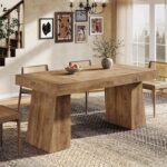 Tribesigns 55-Inch Dining Table for 4-6 People, Rectangular Farmhouse Kitchen Dinner Table with Double Pedestal, Wood Dining Room Furniture for Home, Dining Room, Small Space - Image 7