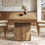 Tribesigns 55-Inch Dining Table for 4-6 People, Rectangular Farmhouse Kitchen Dinner Table with Double Pedestal, Wood Dining Room Furniture for Home, Dining Room, Small Space - Image 6