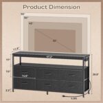 Huuger LED TV Stand for Bedroom, 47 Inch Dresser TV Stand for 43, 50, 55 Inch TV, Black TV Stand with Storage, Entertainment Center with Power Outlets, 6 Drawer Fabric Dresser for Living Room - Image 3