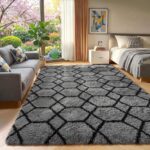 ONASAR Area Rugs for Bedroom Living Room, Fluffy 4x6 Grey and Black Bedside Rug for Nursery Kids Teen Dorm, Soft Shaggy Geometric Plush Fuzzy Indoor Floor Carpet for Home Decor Aesthetic - Image 2