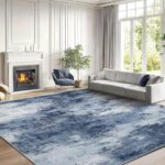 AMADA HOMEFURNISHING 8x10 Area Rugs for Living Room, Modern Washable Rug with Non-Slip Backing & Low Pile, Large Rug with Abstract Print Pattern for Bedroom, Dinning Room,Home Office, Dark Blue - Image 3