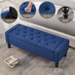 50" W Storage Ottoman Bench with Safety Hinge, Load up to 660 lb Ottoman with Storage, Upholstered Tufted Entryway Bench with Seating for Living Room, Bedroom, Entryway, Blue - Image 5