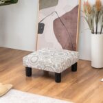 Joveco Small Foot Rest Stool Ottoman, Square Upholstered Fabric Footstool for Couch, Under Desk, Office, Living Room, Printing Beige - Image 9