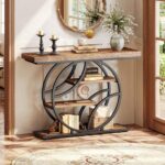 Huuger Modern Console Table, 41.3 Inch Sofa Table with Artistic Curved Metal Frame, Narrow Entryway Table for Hallway, Living Room, Behind Couch, Rustic Brown - Image 4