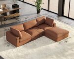 AMERLIFE 114 Inches Modular Sectional Couch, Feather Down Filled Sectional Sofa, 4 Seats L Shaped Couch with Chaise, Ottoman, Oversized Sofa for Living Roomt Apartment, Brown Anti-Scratch Leathaire - Image 3