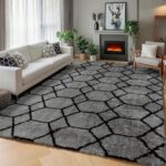 ONASAR Area Rugs for Bedroom Living Room, Fluffy 4x6 Grey and Black Bedside Rug for Nursery Kids Teen Dorm, Soft Shaggy Geometric Plush Fuzzy Indoor Floor Carpet for Home Decor Aesthetic - Image 6