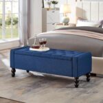 50" W Storage Ottoman Bench with Safety Hinge, Load up to 660 lb Ottoman with Storage, Upholstered Tufted Entryway Bench with Seating for Living Room, Bedroom, Entryway, Blue - Image 2