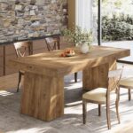 Tribesigns 55-Inch Dining Table for 4-6 People, Rectangular Farmhouse Kitchen Dinner Table with Double Pedestal, Wood Dining Room Furniture for Home, Dining Room, Small Space - Image 3