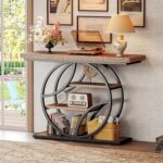 Huuger Modern Console Table, 41.3 Inch Sofa Table with Artistic Curved Metal Frame, Narrow Entryway Table for Hallway, Living Room, Behind Couch, Rustic Brown - Image 10