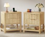 Huuger 27.6 Inch Tall Night Stands with Charger Station, USB-C Port, Fluted Nightstand Set of 2, Larger Wider Bed Side Table with 2 Deep Drawers, Open Shelf, Bedroom Living Room End Table, Natural - Image 2