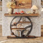 Huuger Modern Console Table, 41.3 Inch Sofa Table with Artistic Curved Metal Frame, Narrow Entryway Table for Hallway, Living Room, Behind Couch, Rustic Brown - Image 7