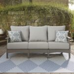 Signature Design by Ashley Visola Outdoor Patio Sofa with All-Weather Cushion and 2 Throw Pillows, Cleanable Performance Fabric, 19.88" Seat Height, Gray - Image 3