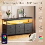Huuger LED TV Stand for Bedroom, 47 Inch Dresser TV Stand for 43, 50, 55 Inch TV, Black TV Stand with Storage, Entertainment Center with Power Outlets, 6 Drawer Fabric Dresser for Living Room - Image 5