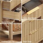 Huuger 27.6 Inch Tall Night Stands with Charger Station, USB-C Port, Fluted Nightstand Set of 2, Larger Wider Bed Side Table with 2 Deep Drawers, Open Shelf, Bedroom Living Room End Table, Natural - Image 9
