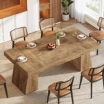 Tribesigns 55-Inch Dining Table for 4-6 People, Rectangular Farmhouse Kitchen Dinner Table with Double Pedestal, Wood Dining Room Furniture for Home, Dining Room, Small Space - Image 4