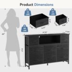 DUMOS TV Stand Dresser with 8 Fabric Drawers and Open Shelves, LED Entertainment Center with Charging Station, Wood Top Media Console for 45-55 inch, Bedroom, Woodgrain Black - Image 4
