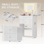 COMHOMA Makeup Vanity Desk with Mirror and Lights, Small 3 in 1 Vanity Table with Visible Glass Top, Flip Top & 3 Drawers, Compact Dressing with Storage Stool for Room or Office - Image 4