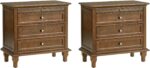 HULALA HOME Farmhouse 3 Drawer End Table with Tray, Drawer Organizer with Solid Wood Legs, End Table with Charging Station（Walnut, Set of 2） - Image 9