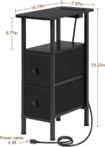 LOAKEKEL Narrow End Table Living Room with Charging Station, Skinny Side Table with Fabric Drawers, Slim Nightstand for Bedroom, Small Spaces, Couch, Black, HETNDP02BK-1 - Image 4