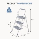 DUMOS Step Ladder, 3 Sturdy Step Stool with Anti-Slip Pedal & Comfortable Handrail, Portable Heavy Duty Step Stool for Kitchen, Garage & Outdoor Use, 800lbs, Grey - Image 8