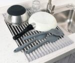 Surpahs 20.5 x 13.1 Inch Roll-Up Dish Drying Rack, Fits Across Sink Openings up to 19.5 Inches, Heavy-Duty Premium Silicone, Strong Support, Non-Slip, Heat-Resistant, Warm Gray - Image 4
