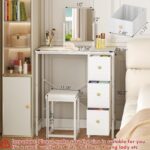 27.5" Small Vanity Desk with Mirror & Chair, Compact Makeup Vanity Set with Chair, Small Dressing Table with 3 Fabric Drawers for Bedroom, Make up Table with Stool for Girls, Kids, Teens, White - Image 3