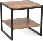 Homieasy End Table, 20 Inch Square End Table, Mini Fridge Stand with 2-Tier Storage Shelves, Industrial Wood Side Table Small Table Stand for Living Room, Bedroom, Office, Rustic Brown - Image 2