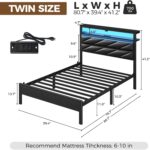 Seventable Twin Bed Frame with Charging Station & LED Lights, Upholstered Headboard with 2-Tier Storage Shelves, Metal Platform with Under Bed Storage, No Box Spring Needed, Easy Assembly, Black - Image 3