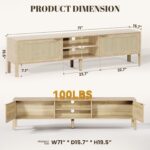 IKALIFE Rattan TV Stand for Living Room - Fits up to 80 Inch TVs, Rattan Media Console Table with Adjustable Shelves & 2 Storage Cabinets, Mid-Century Modern Entertainment Center, Oak 71" - Image 3